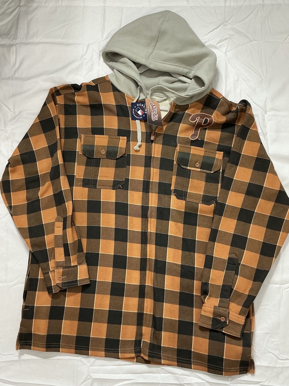 Stitches Philadelphia Phillies Checkered Hoodie Orange & Black Size XL NWT